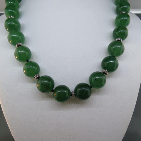 Crysophrase Bead & Sterling Necklace,: 28 beads, 13.5mm, with jeweled rondelles, up to 20" long.