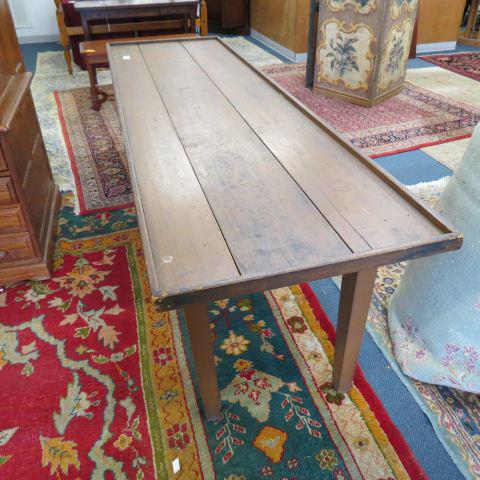 Antique Country Harvest Style Table,: 96" long, 31" tall, 29" wide, gallery style edges.