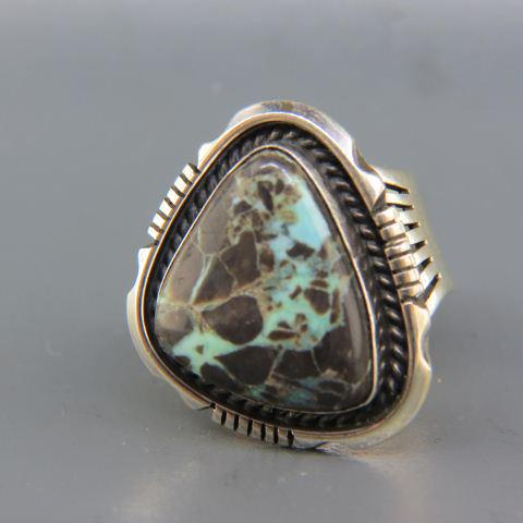 Gary Spencer Navajo Turquoise & Sterling Ring,: signed, Carico Lake turquoise measuring approx. 1" X 3/4", size 10, 19 grams.....Gary Spencer is an accomplished Navajo silversmith and another member of the Spencer family, which includes Brandon, Pa