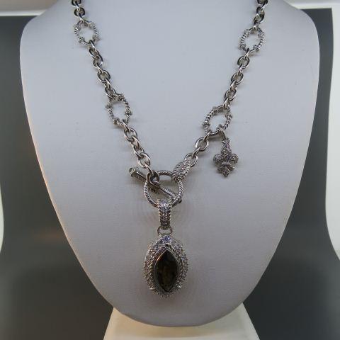 Judith Ripka Sterling Silver Necklace,: oval link with marquis rope links, marquis charm, CZ highlights, 18" long, 52 grams.