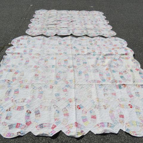 2 Antique Handmade Quilts "Wedding Ring" pattern,: one is 64" X 80" other 80" X 88".