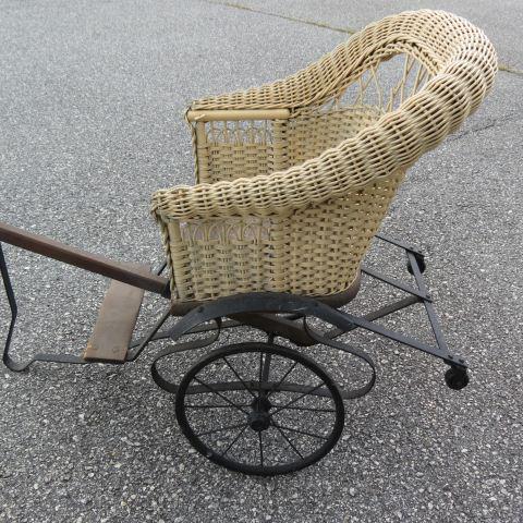 Antique Wicker & Metal Child's Buggy,: 25" X 32" plus handle.