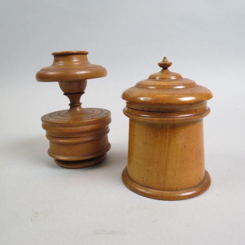 2 pcs. Treenware Sewing Box & Cannister,: lift off compartment box & 6" canister.