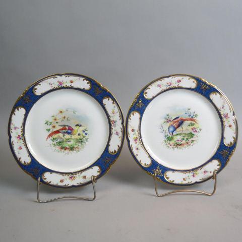 Pair of Royal Doulton Handpainted Plates,: pheasants and floral, powder blue and gold trim, BB1634, H2203, 10.25", excellent