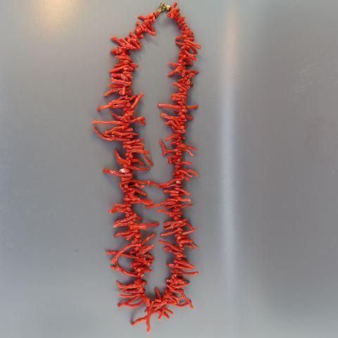 Victorian Red Coral Necklace,: natural branch coral. 20" long.