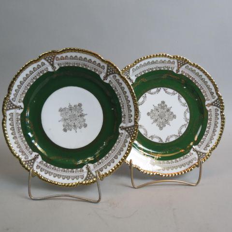 Pair of Royal Austrian Porcelain Plates,: green and gold decoration, 9.5"