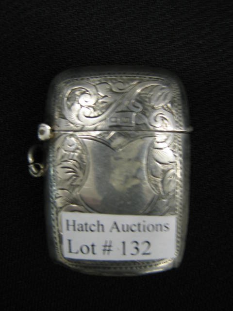 Victorian English Sterling Silver Match Safe or Ve: or Vesta, chatelaine ring, fancy rococo design, 1 1/2" x 2".
