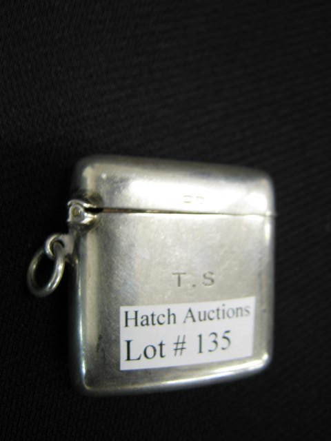 Victorian English Sterling Silver Match Safe, hall: hallmarked, chatelaine ring, 1 1/2" x 1 3/4".