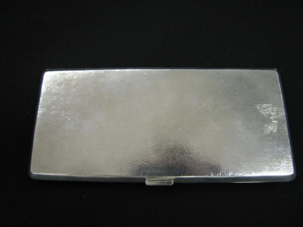 Oriental Sterling Silver Cigarette/Dresser Box, ha: handhammered & bamboo design, 3" x 6", wood lined, some dings.