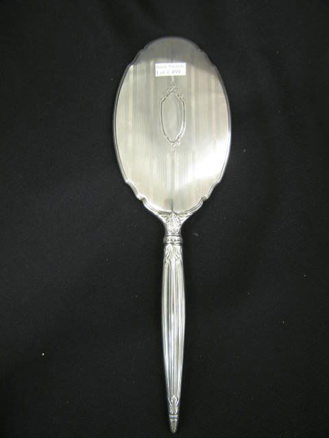 Sterling Silver Hand Mirror, deco era, 13" long.: deco era, 13" long.