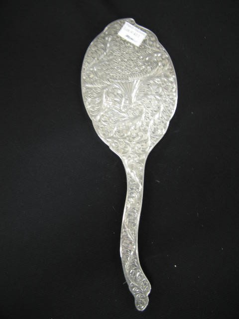 Sterling Sivler Hand Mirror, elaborate engraved fl: elaborate engraved floral, 12", excellent.