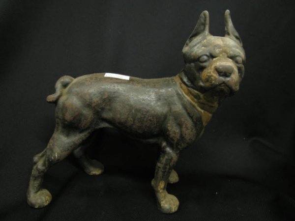 Antique Cast Iron Figural Doorstop of a bull terri: bull terrier, original paint, 9 1/2".