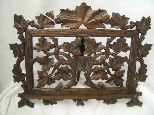 Black Forest Victorian Carved Wooden Bookstand, tw: twig & foilage, 11" tall, 14 1/2" wide.