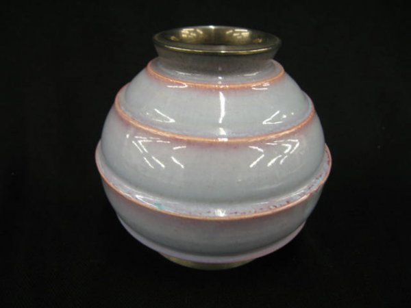 French Art Pottery & Sterling Silver Vase, Art Mod: Art Moderne design, signed.