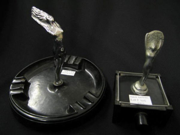 Art Deco Dunhill Lighter with Nude Woman and simil: and similar ashtray.