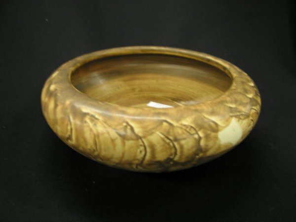 Peters & Reed Art Pottery Bowl, brushed brown gla: brushed brown glaze, 2 3/4" tall, 7 3/4" diameter, excellent condition.