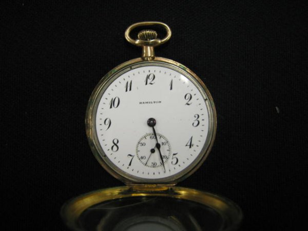 Hamilton Man's Open Face Pocketwatch, 17 jewel, g: 17 jewel, gold-filled, working.