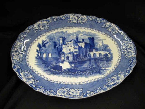 English Flow Blue Platter "Alhambra" pattern, 12": pattern, 12" x 16".