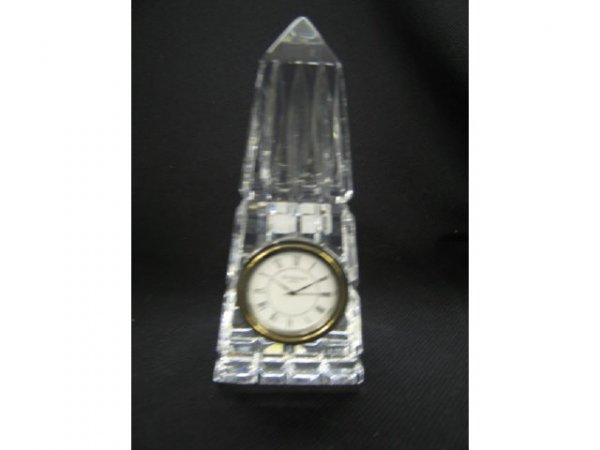 Waterford Cut Crystal Desk Clock, obelisk style,