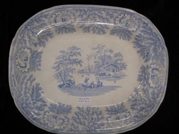 English Blue & White Ironstone Platter, scenic, 11: scenic, 11" x 14".