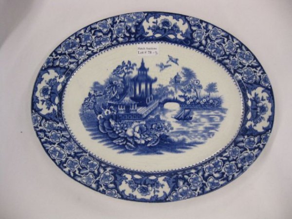 English Flow Blue Ironstone Platter, oval, 9 1/2": oval, 9 1/2" x 12".