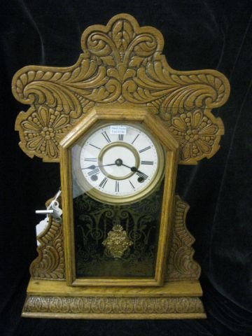 Ingrahm Oak Gingerbread Clock, 8 day time & strike