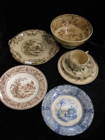 7 pcs. of 19th Century English Ironstone; plates,: plates, bowl, cup & saucer, various colors & patterns.