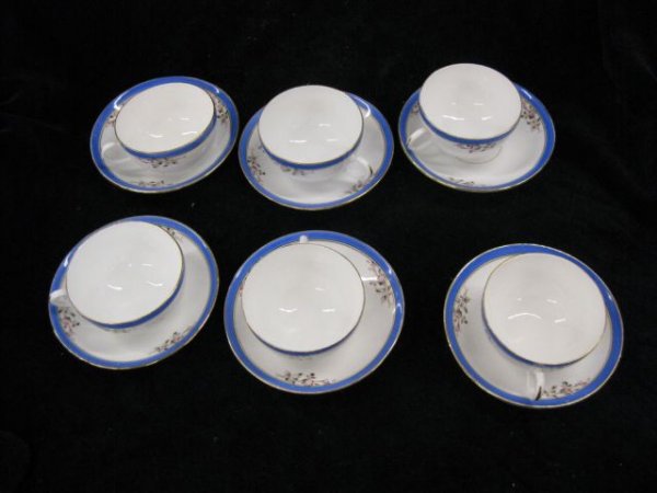 6 Antique Porcelain Cups & Saucers, floral, blue