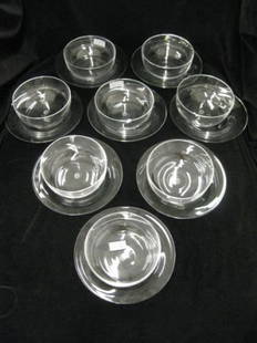 16 pcs. Baccarat Crystal, set of 8 bowls and under: set of 8 bowls and underplates, 4 1/2" & 6 1/2", signed, excellent.