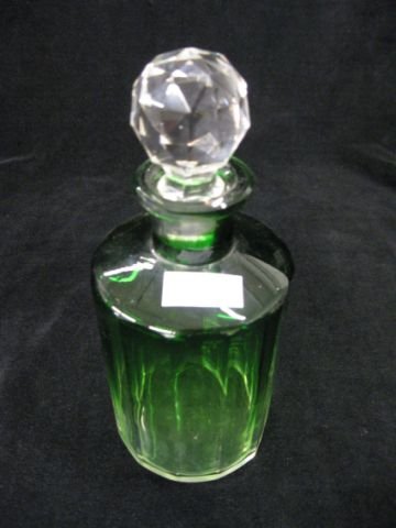 Baccarat Crystal Emerald-to-Clear Cologne Bottle, : panel cut, signed, 7 3/4", excellent.