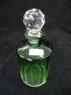Baccarat Crystal Emerald-to-Clear Cologne Bottle,: panel cut, signed, 7 3/4", excellent.
