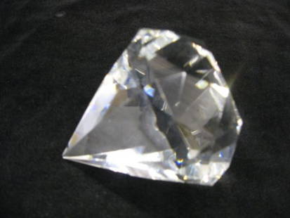 Tiffany Cut Crystal Paperweight, diamond form, sig: diamond form, signed, 3 1/2", excellent.