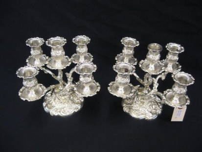 Pair of Silverplate Candelabra, each five light, r: each five light, rococo design, 8 1/2" tall.