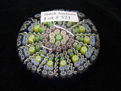 Perthshire Art Glass Paperweight, millefiori: milefori & cane decor, signed, 3" diameter, excellent.