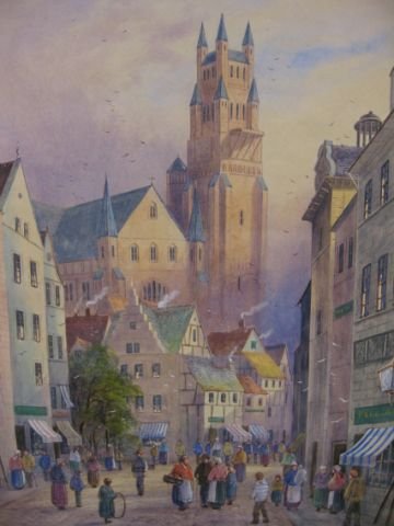 Francis E. Jamieson, watercolor European cityscape: watercolor European cityscape, well listed artist, 1895-1950, image area 13" x 20".