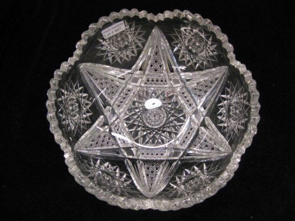 Brilliant Period Cut Glass Bowl, fine six pointed: fine six pointed star & starburst decor, 8 1/4".
