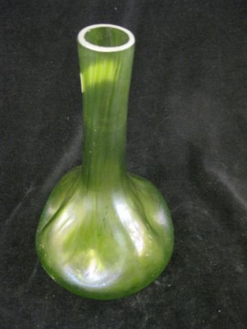 Loetz Art Glass Vase, irridescent butterfly wing o: irridescent butterfly wing on green, pinch decor, 9 1/4", excellent.