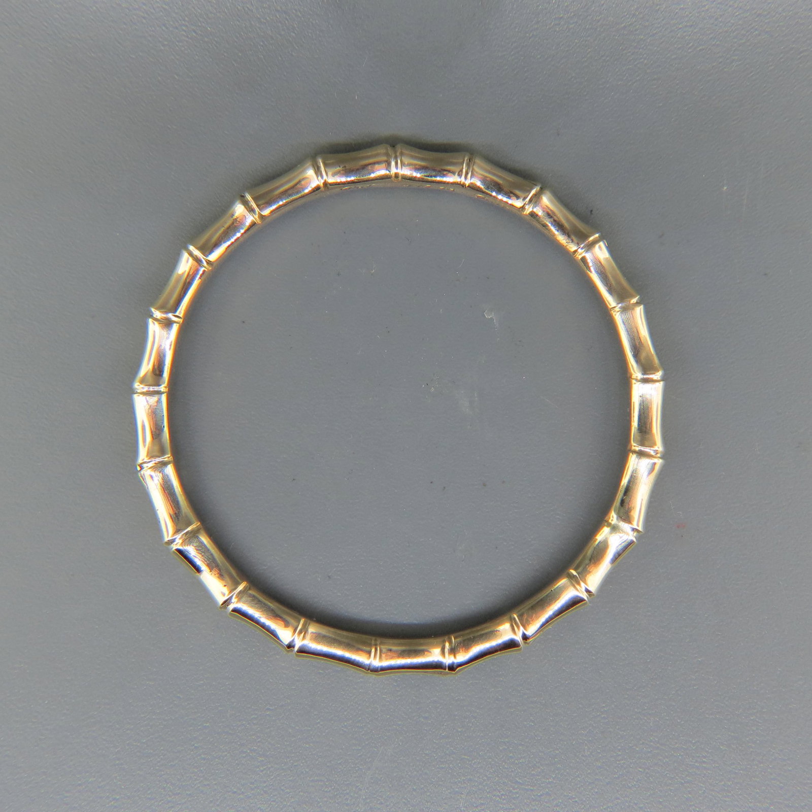 Tiffany 14K Gold Bamboo Bangle Bracelet,: signed and numbered, inside reads "Pat & Bill 4-18-66", 2 1/2" opening, 25.4 grams. 7 1/2" size