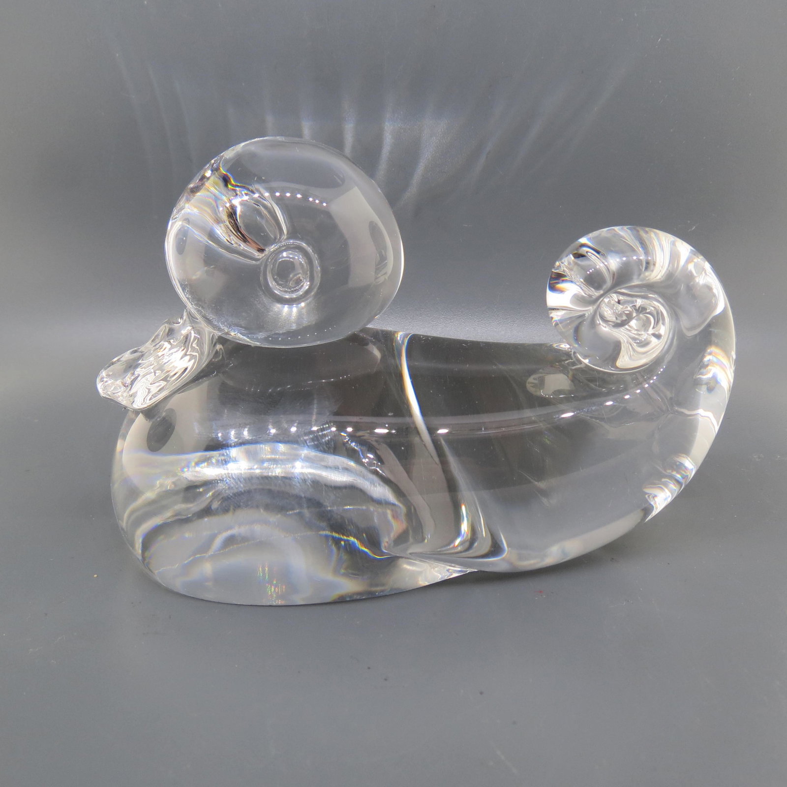 Steuben Crystal Figurine of a Duck,: 3" x 4 1/2", signed, excellent.