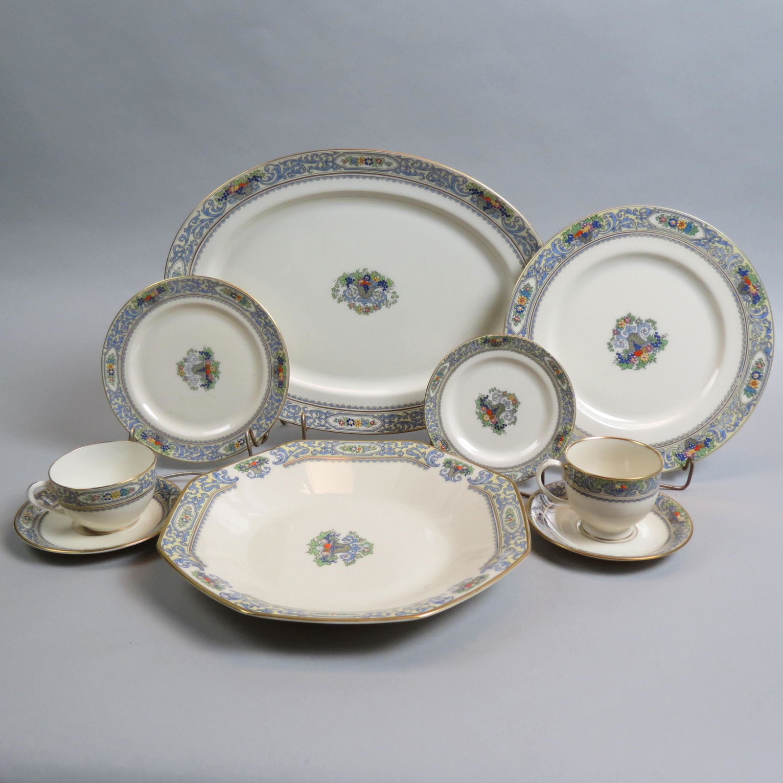 66 pc. Lenox "Autumn" China Service,: includes 8 dinner plates, 6 salad plates, 8 dessert plates, 6 bread and butter plates, 8 small bread plates, 1 luncheon plate, 6 coffee cups with low pedestal bases with 6 saucers, 6 tea cups with 6 s