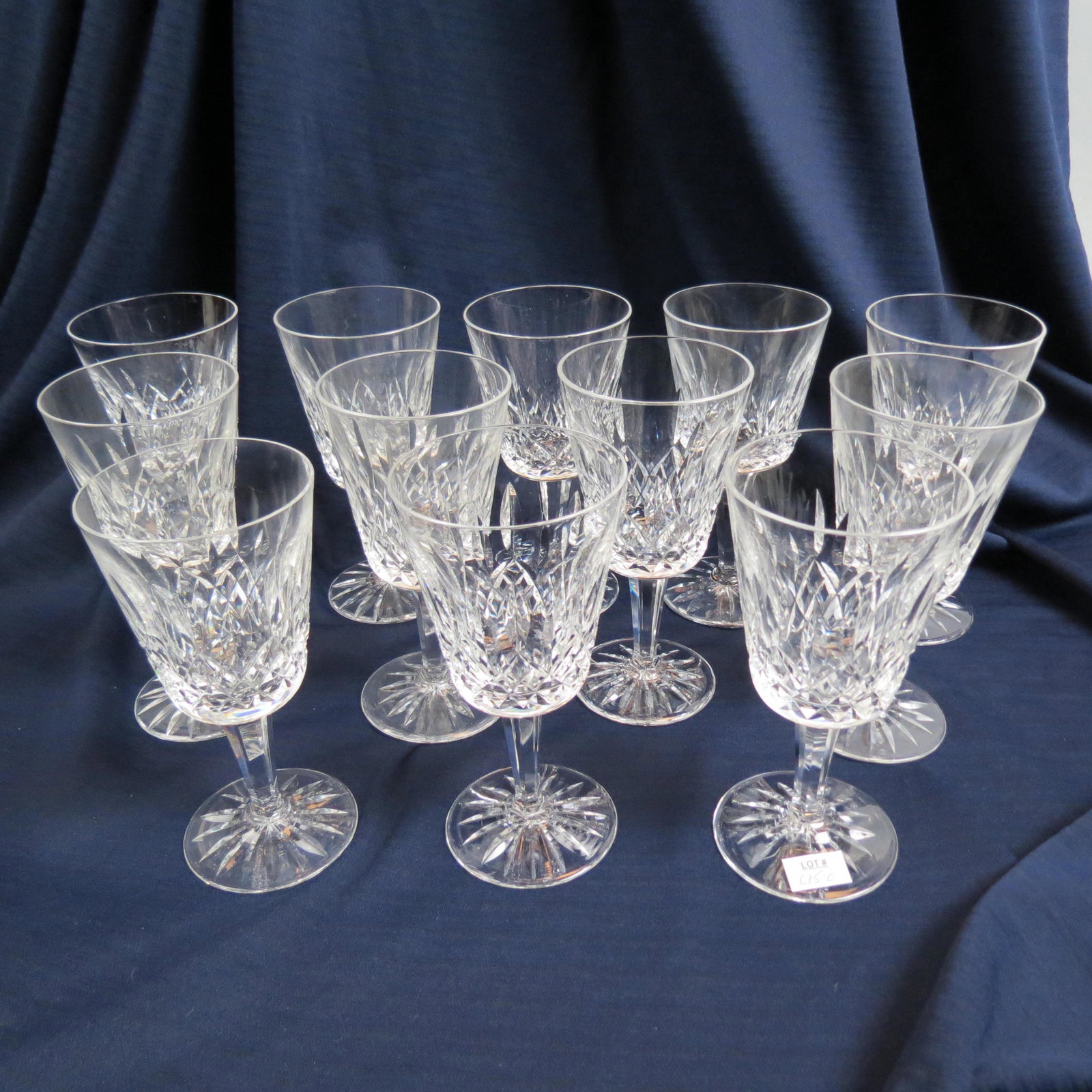 12 Waterford Crystal "Lismore" Water Goblets,: 7", signed, excellent.