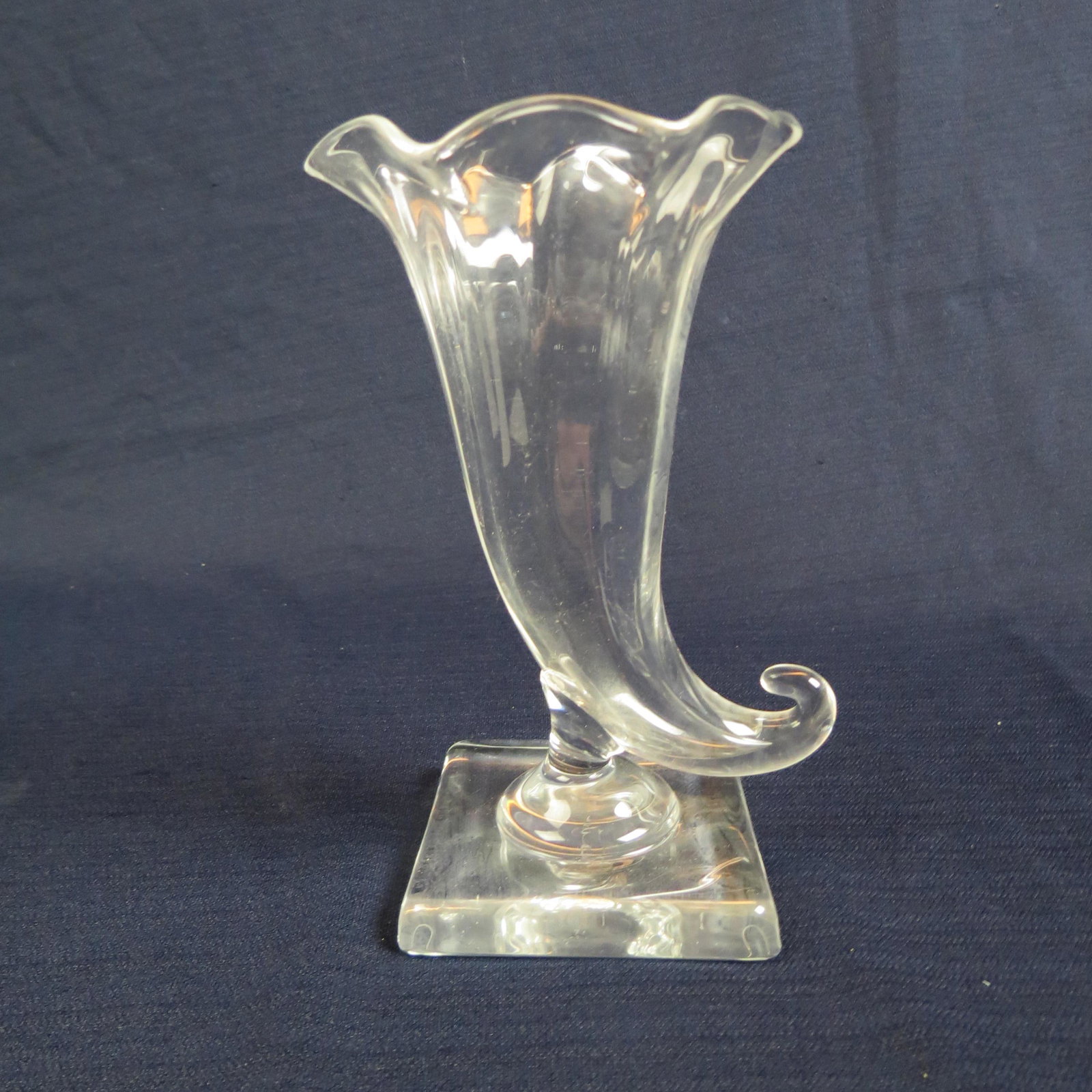 Steuben Crystal Cornucopia Vase,: 6 1/2" tall, signed, excellent.