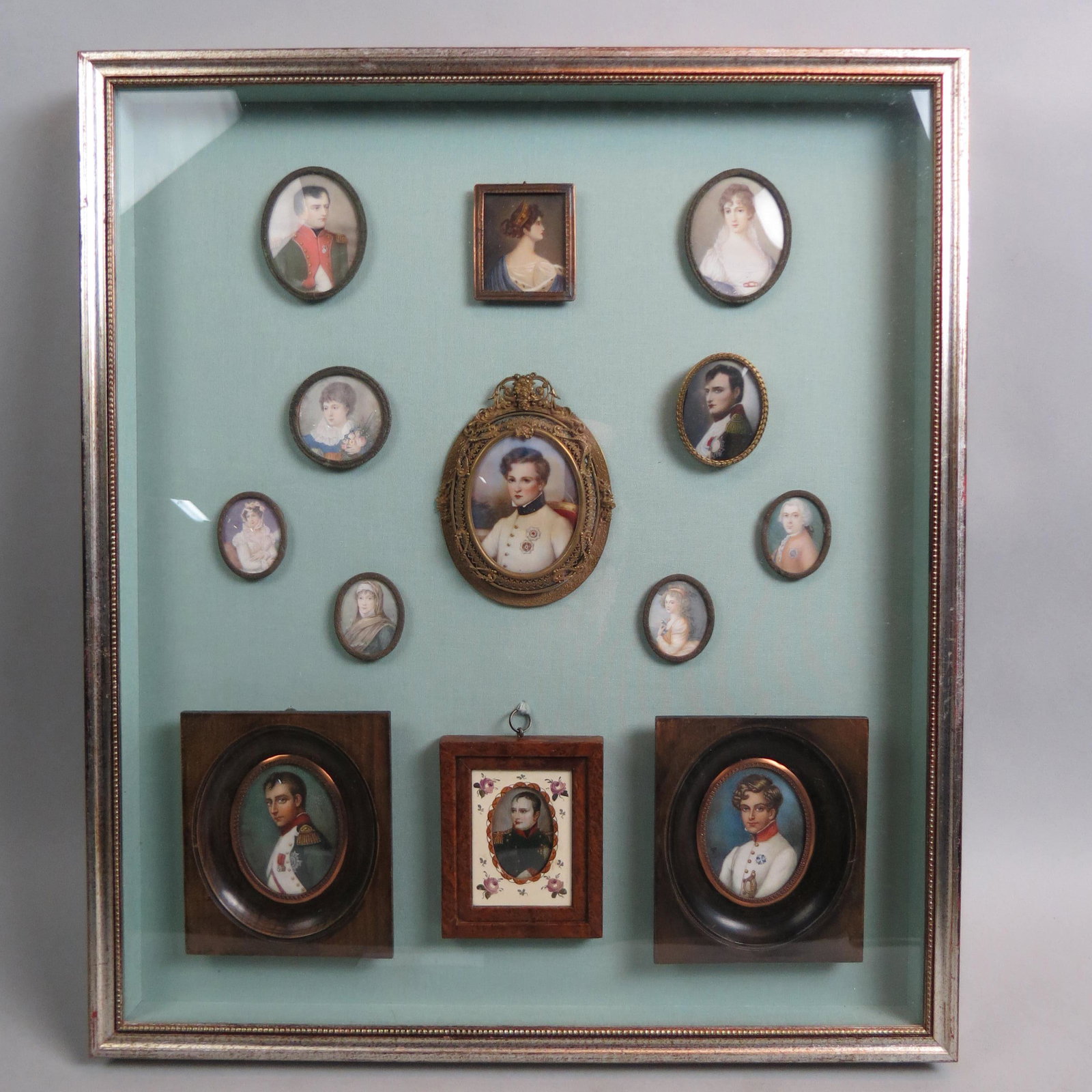 Collection of 13 French Napoleonic Miniatures,: including various portraits of Napoleon, Napoleon II, Napoleon's mother Maria Letizia, oldest brother Joseph (King of Naples 1768-1844), Caroline (Duchess of Tuscany), wife Maria Louisa (1810) and oth