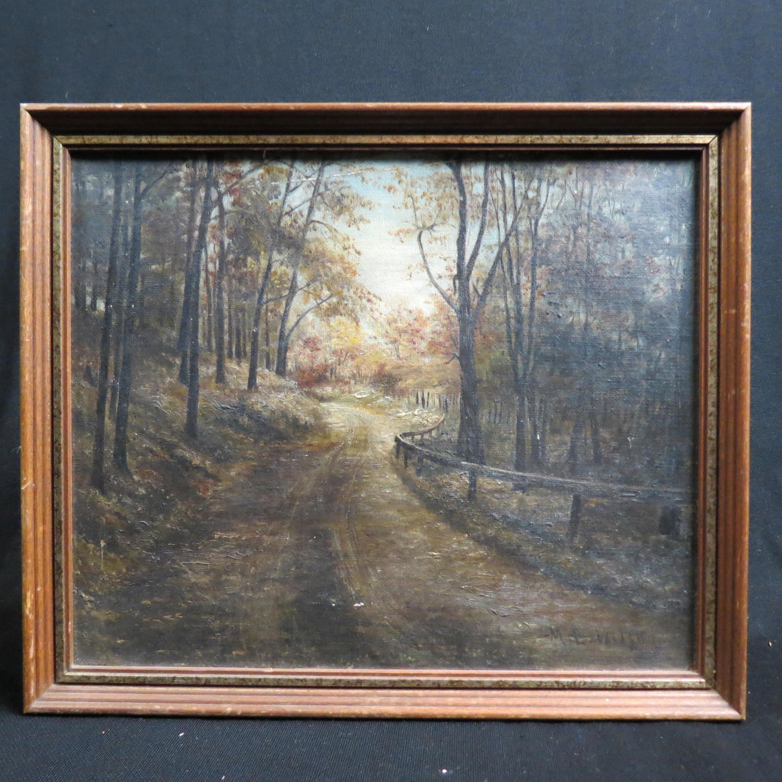Margaret E. Wilson, oil, Country Road in Autumn,: signed and dated 1909, well known artist, image area 10" X 12", on canvas.....Margaret E Wilson (Born 1890) was active/lived in United Kingdom