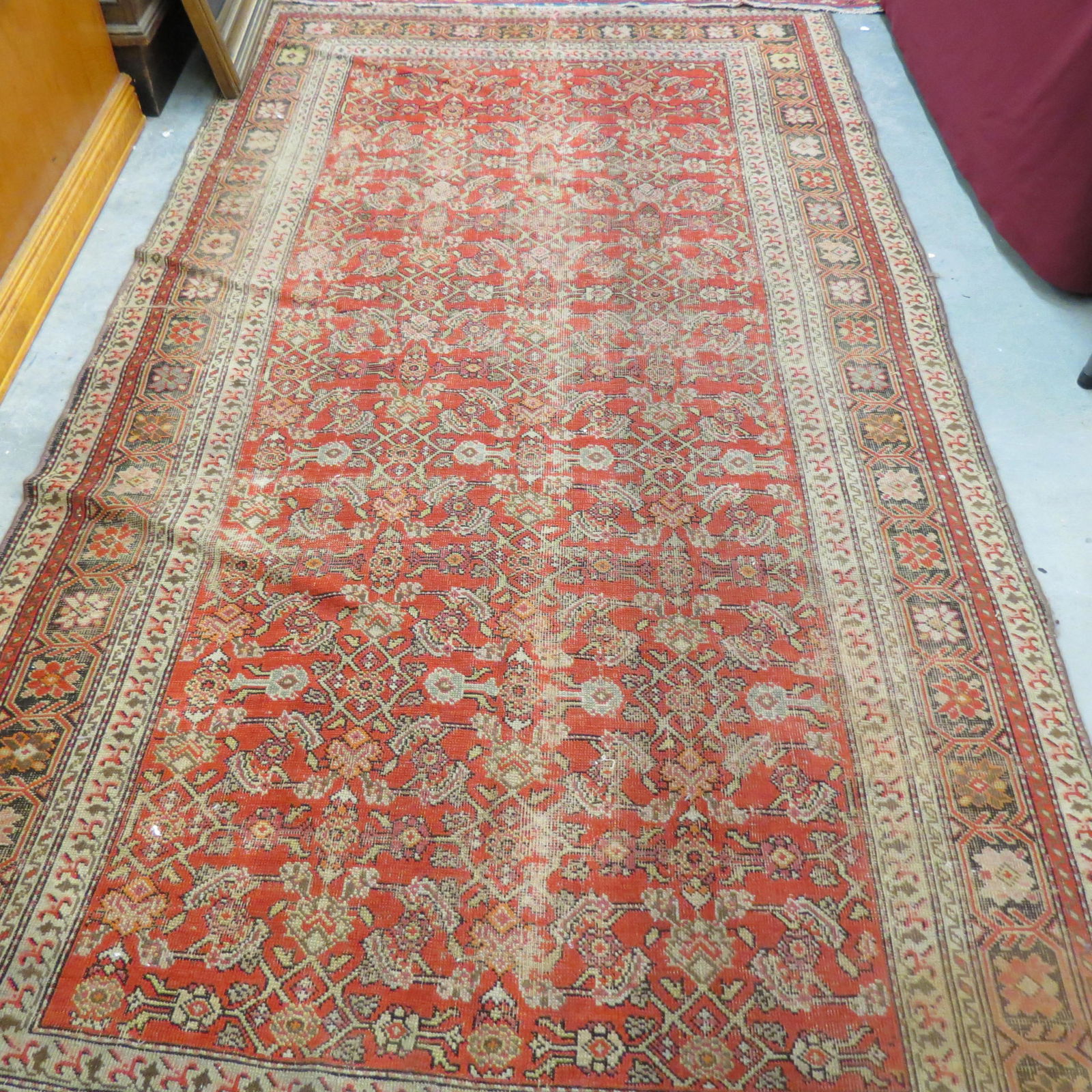 Antique Persian Handmade Rug,: overall design on red field, 5' X 9'6".