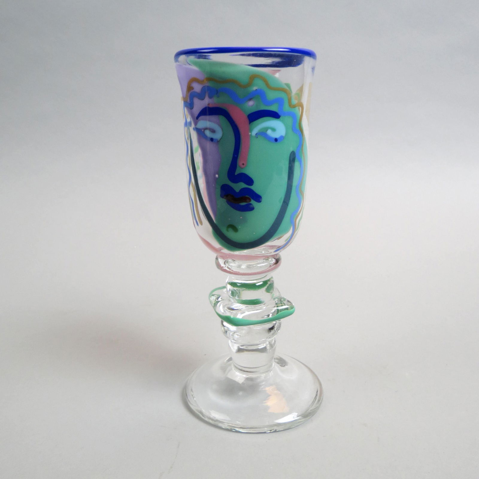 Bernstein Glass Goblet,: free design, signed, 7 1/2" tall, excellent......Bernstein Glass is the collaborative effort of glass artists Katherine and William Bernstein. In a studio nestled in the Blue Ridge Mountains, they cre