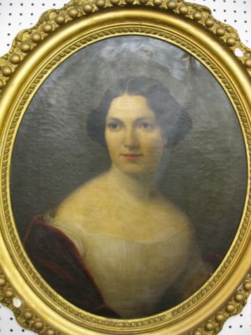 19th Century Oil on Canvas of a Young Lady, oval, : oval, 20" x 24", in period frame.