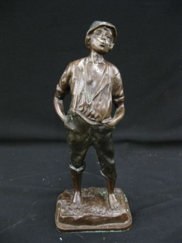 Bronzed Statue of Boy Whistling, 15" tall.: 15" tall.