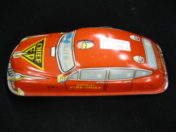 Marx Tin Wind-Up Toy Fire Chief Car, 7 1/2" long,: 7 1/2" long, working.