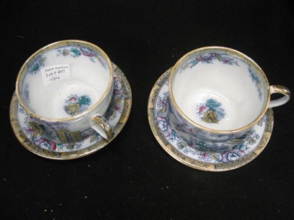 Pair of Staffordshire Peking Pattern ironstone cup: ironstone cups & saucers.